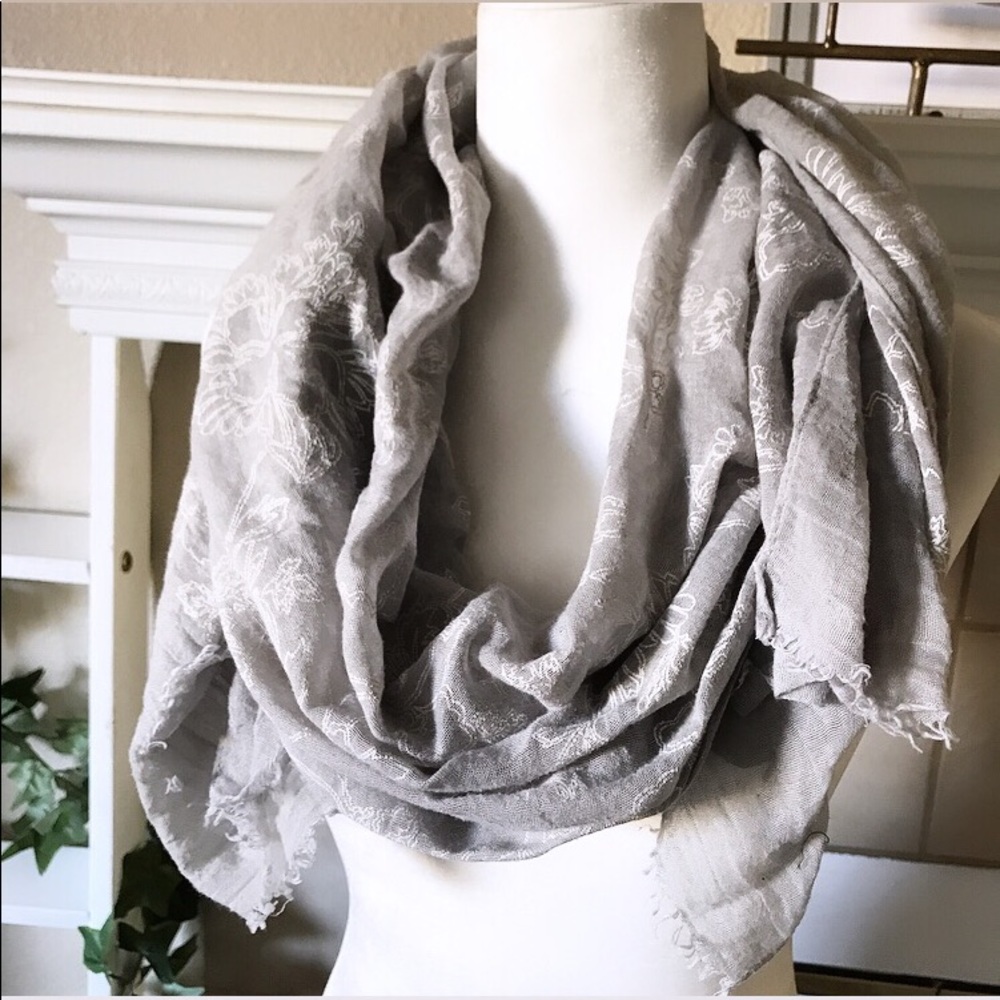 Light Grey Floral Embroidered Scarf